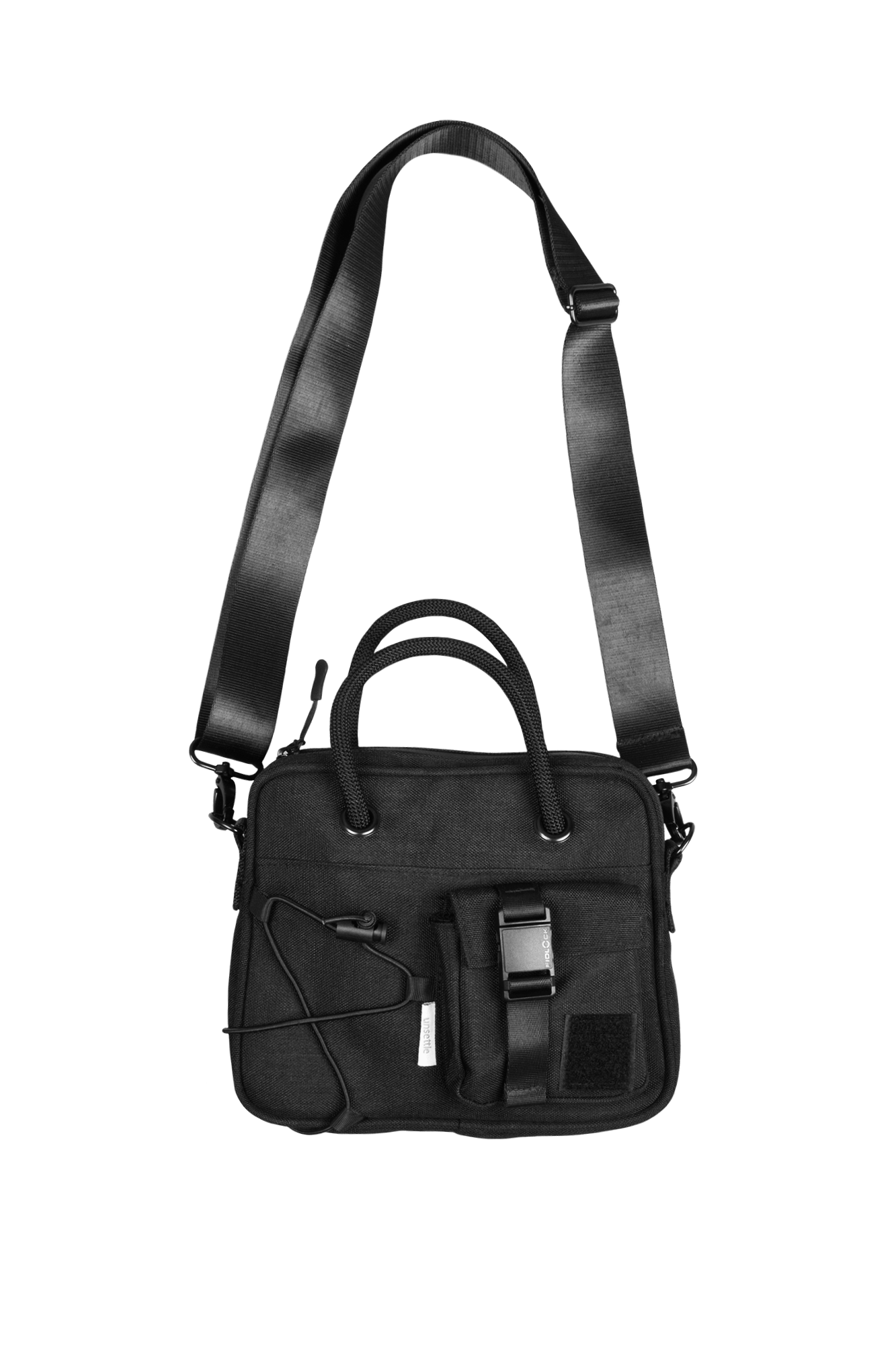 Utility Nylon Crossbody Bag w/ Magnetic Buckle | Black / Creme White