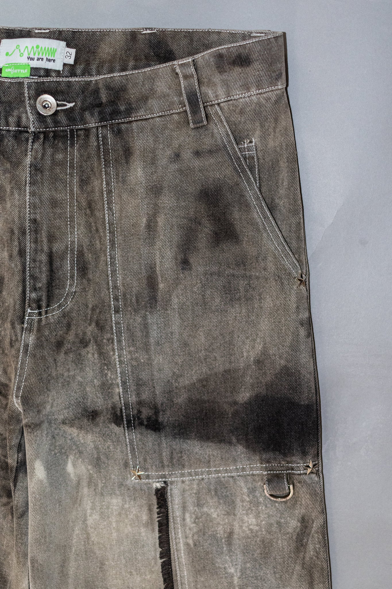 Fray Contrast Denim Pant - Hand-Bleached
