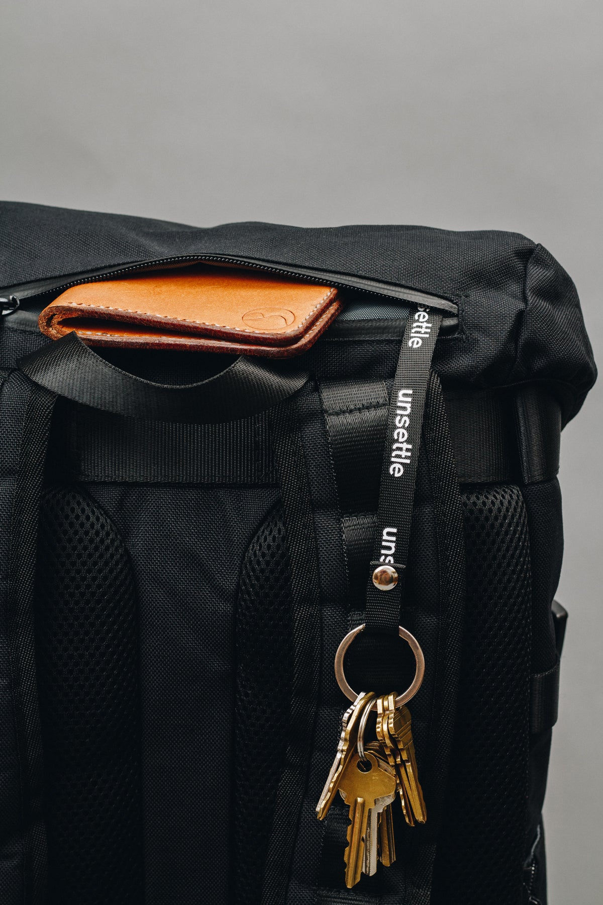 rucksack backpack with key lanyard